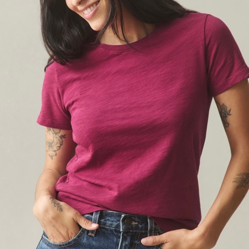 NWOT American Giant‎ Women's Premium Slub Crew Tee Beet Red Magenta XS USA Made